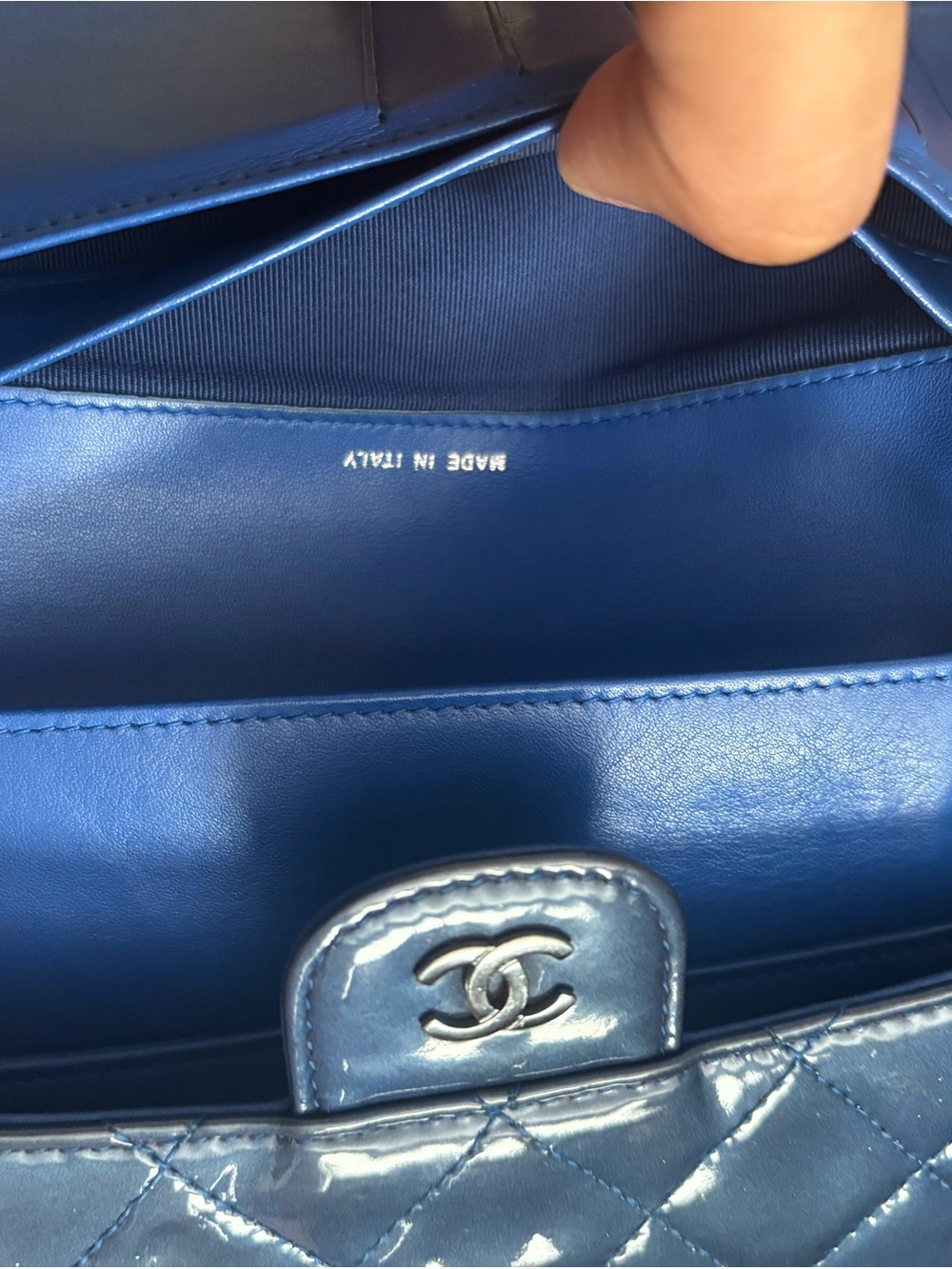 Authentic CHANEL Continental Quilted Patent Leather Wallet in Deep Blue - Picture 8 of 15